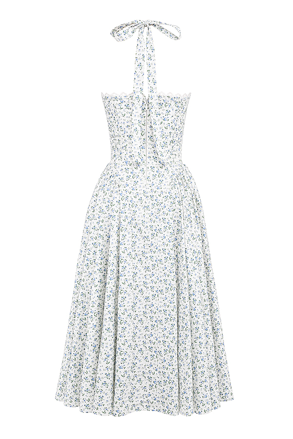 Adabella White Bluebell Print Cotton Halter Sundress