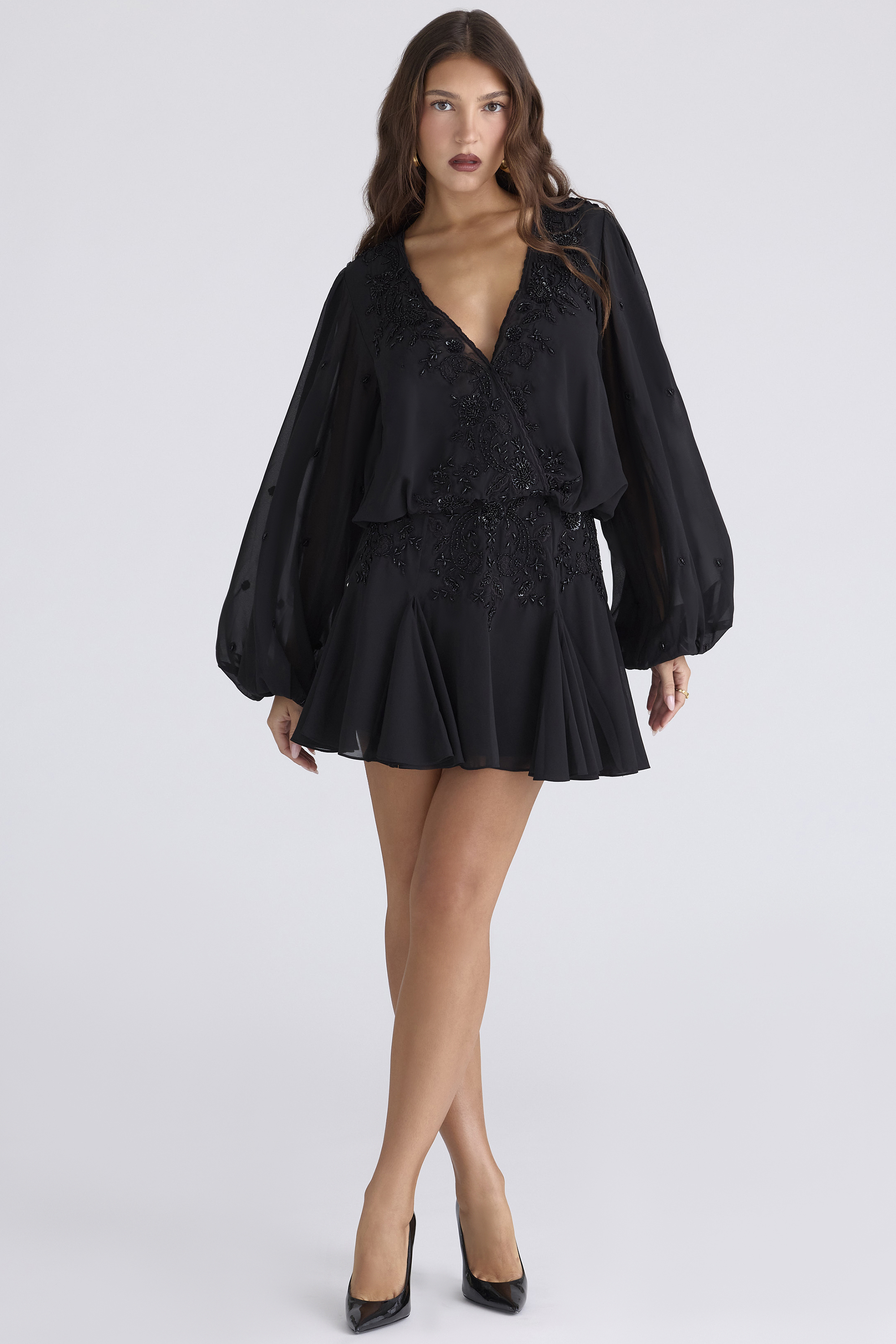 Gianna Black Hand Beaded Georgette Mini Dress - Limited Edition