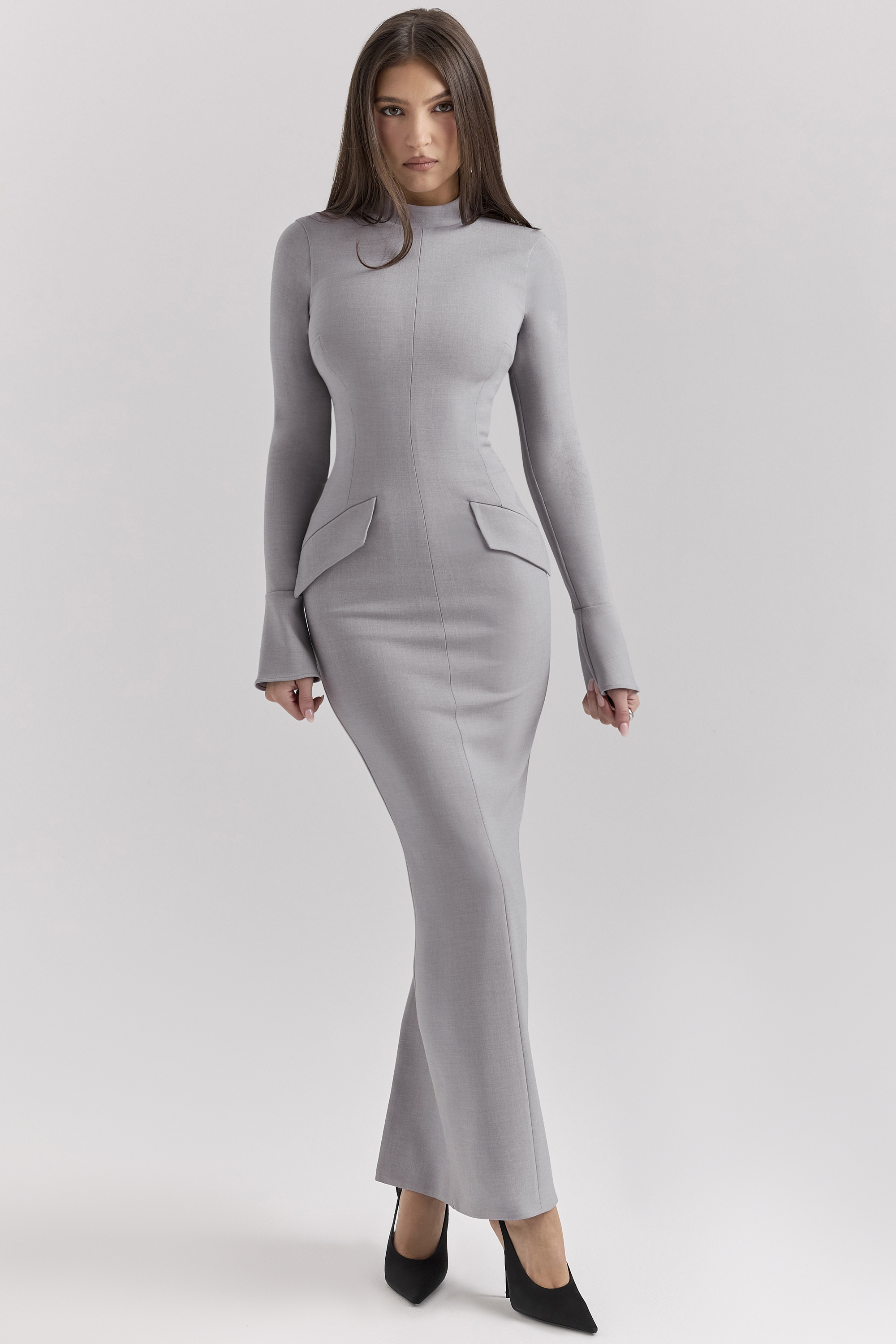 Marie-Louise Light Grey Bodycon Maxi Dress