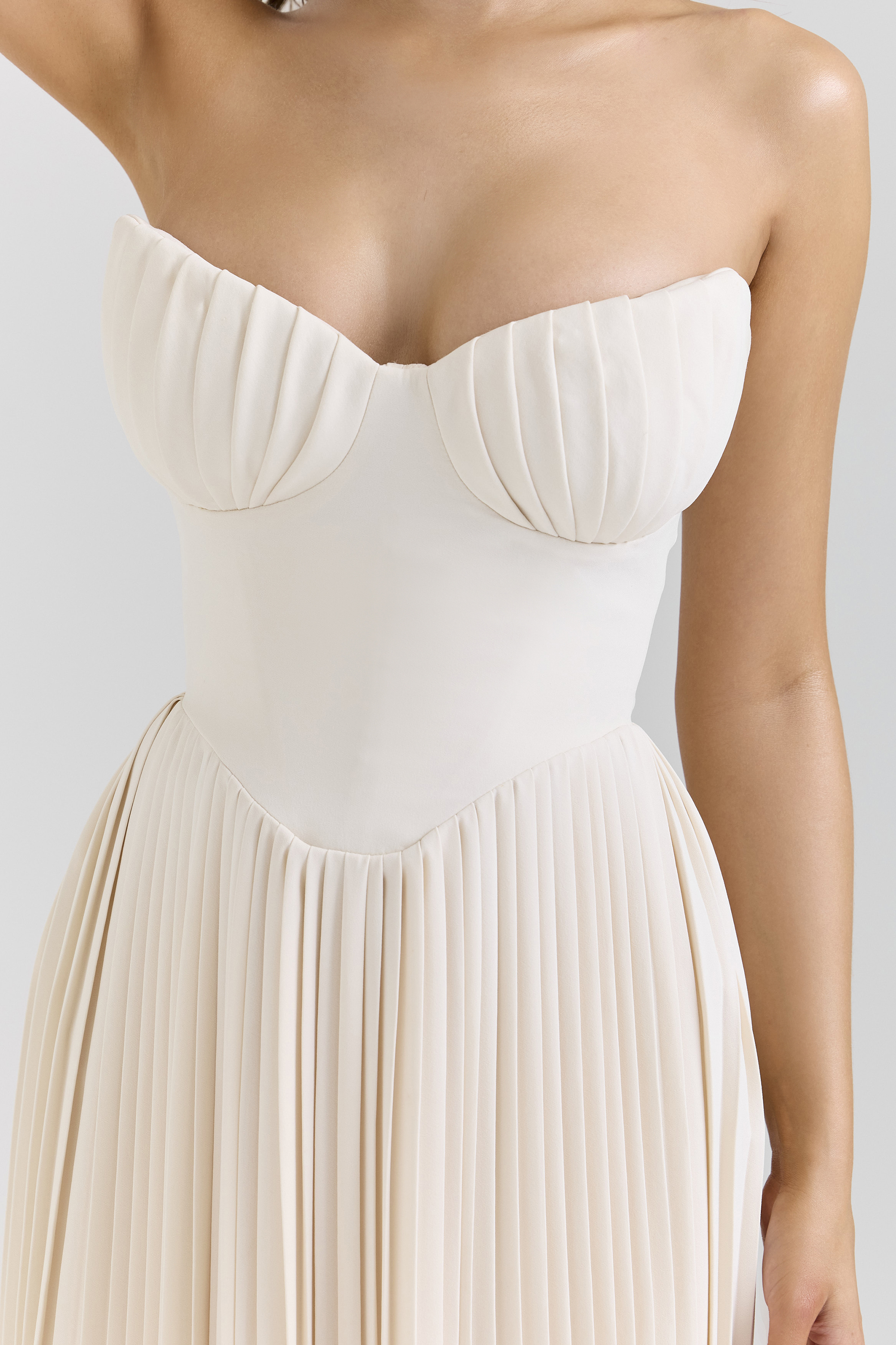 Marcella Ivory Georgette Pleated Maxi Dress