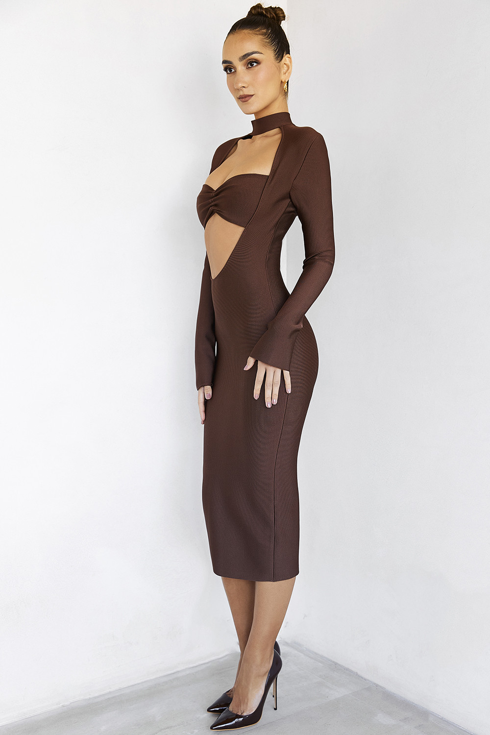 ImplicationsMistress Rocks  Chocolate Bandage Cutout Midi Dress
