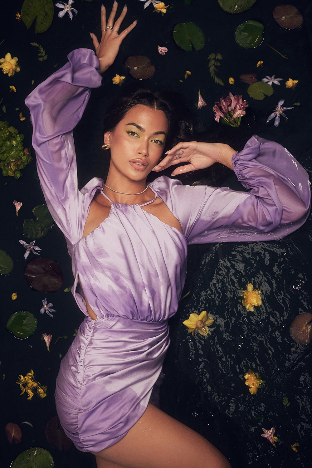 Kate Orchid Satin Wrap Front Mini Dress