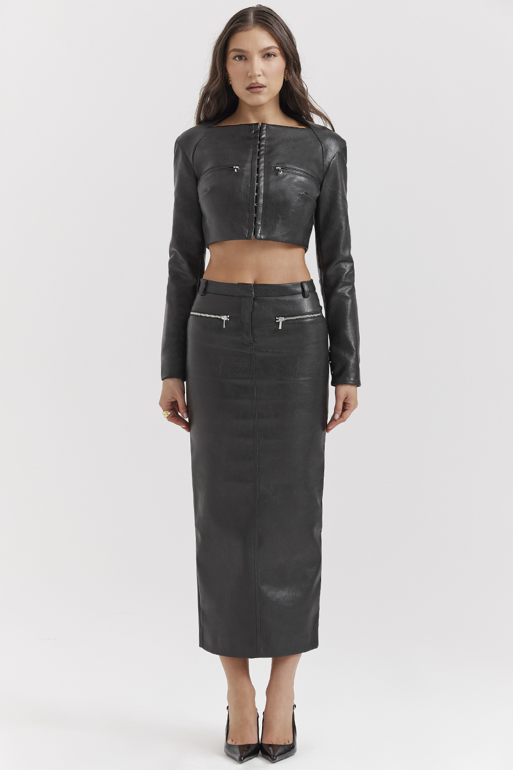 Tana Black Vegan Leather Maxi Skirt