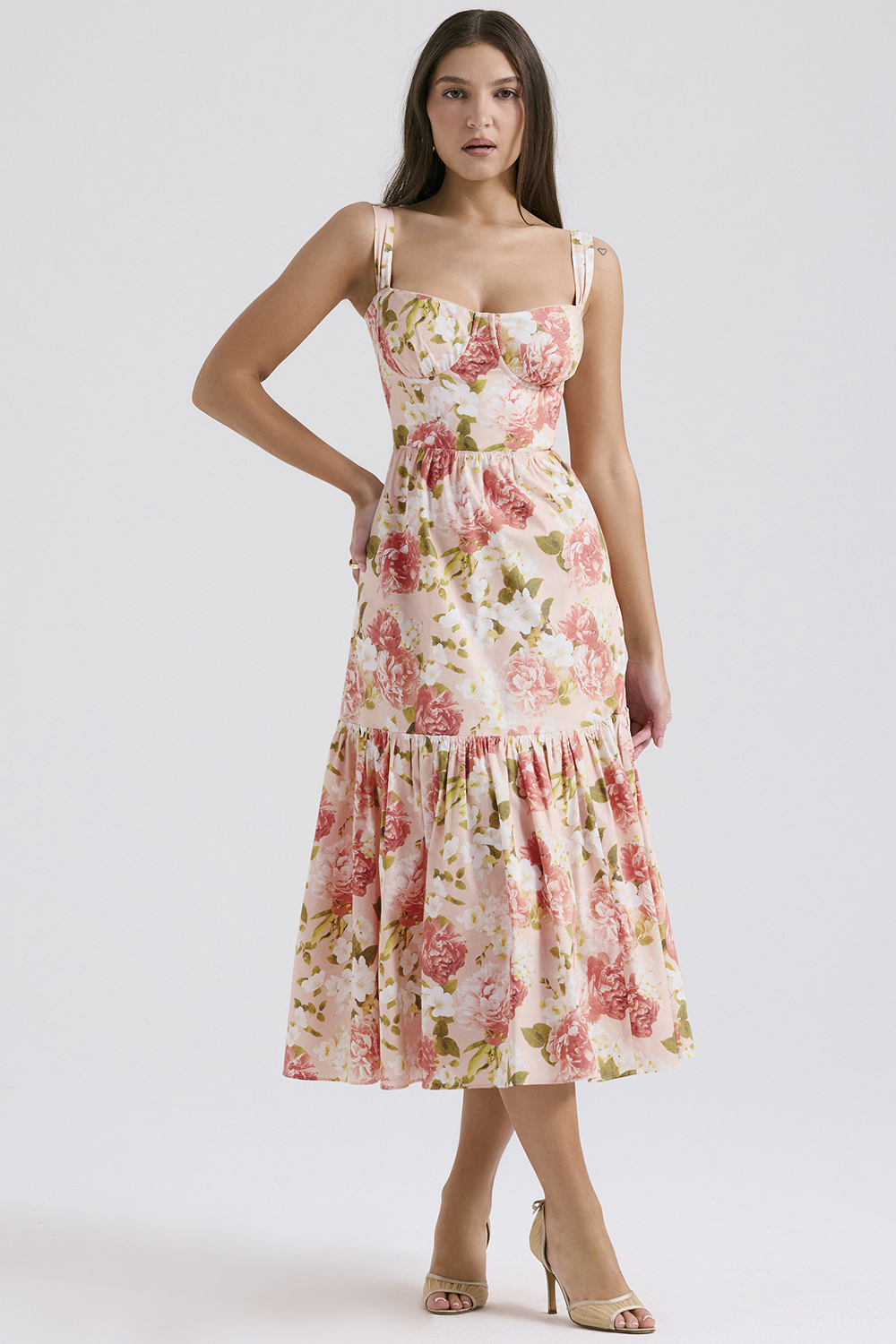 Elia Pink Peony Print Cotton Midi Sundress