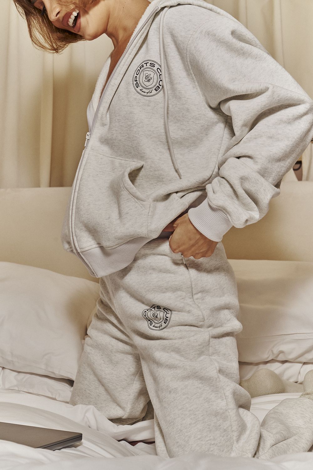 Mirage Light Grey Marl Cotton Fleece-Back Zip Through Hoodie