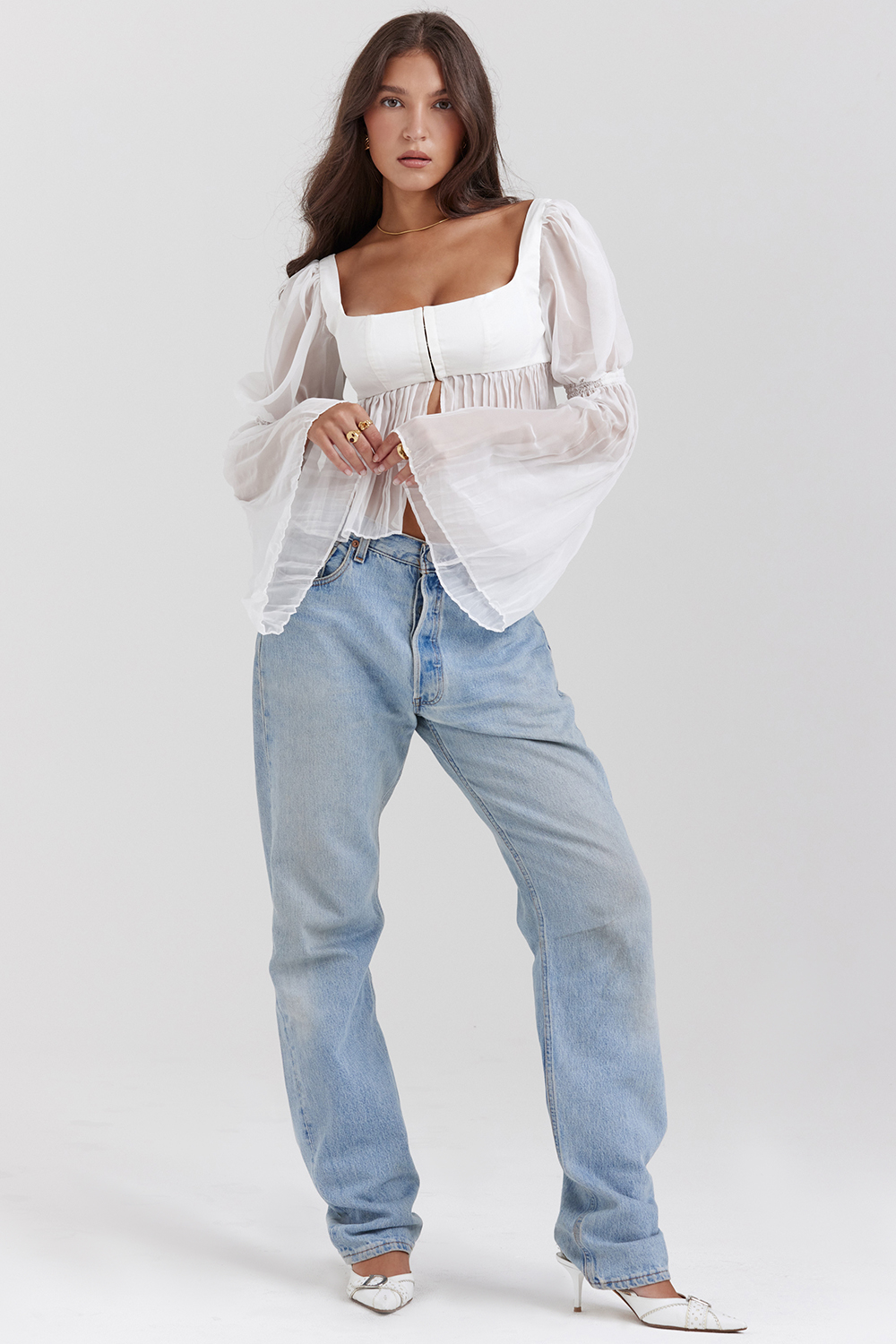 Lucie White Pleated Top