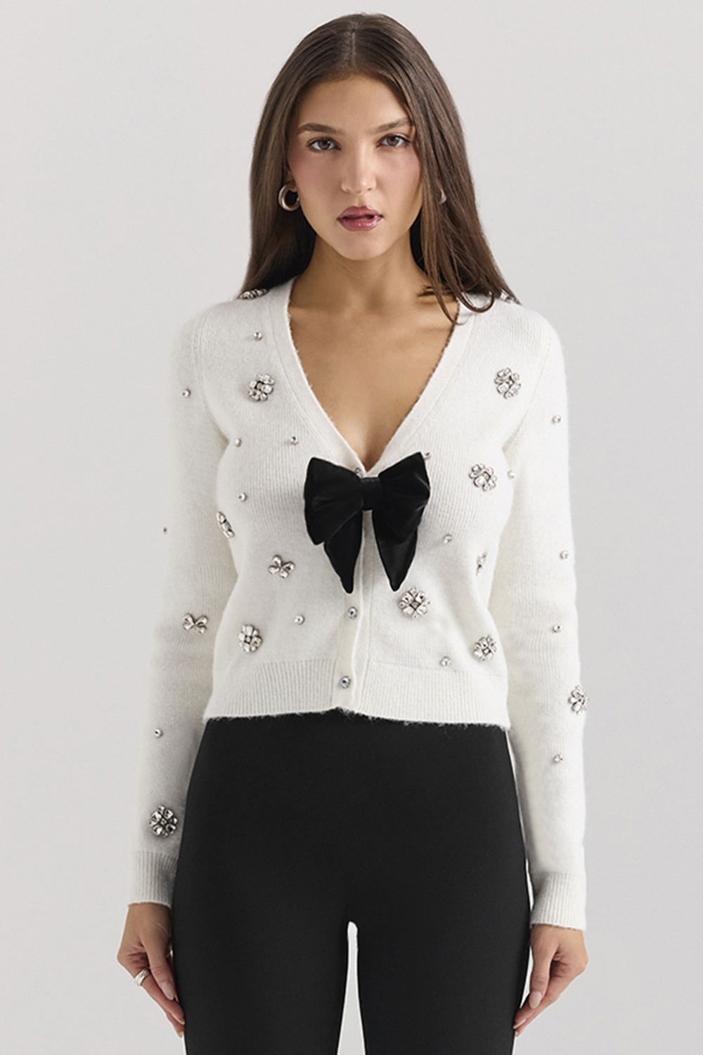 Beaubella Ivory Soft Mohair Embellished Cardigan