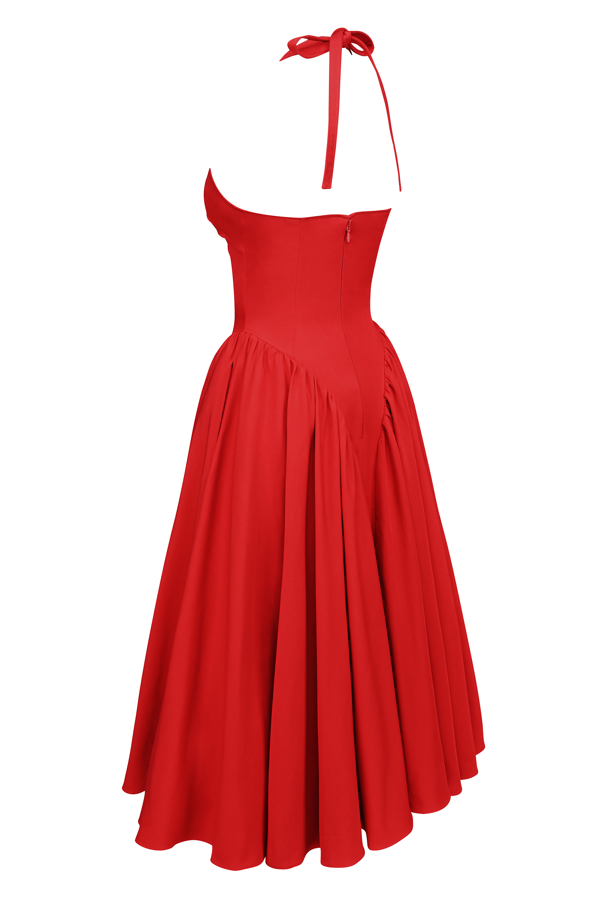 Marilyn Red Twill Halter Midi Dress