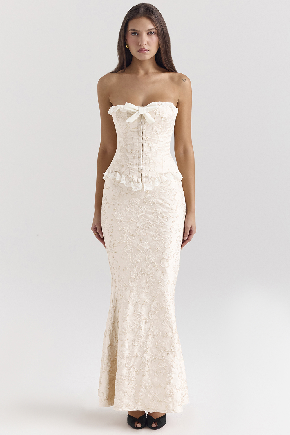 Mara Ivory Metallic Jacquard Maxi Skirt