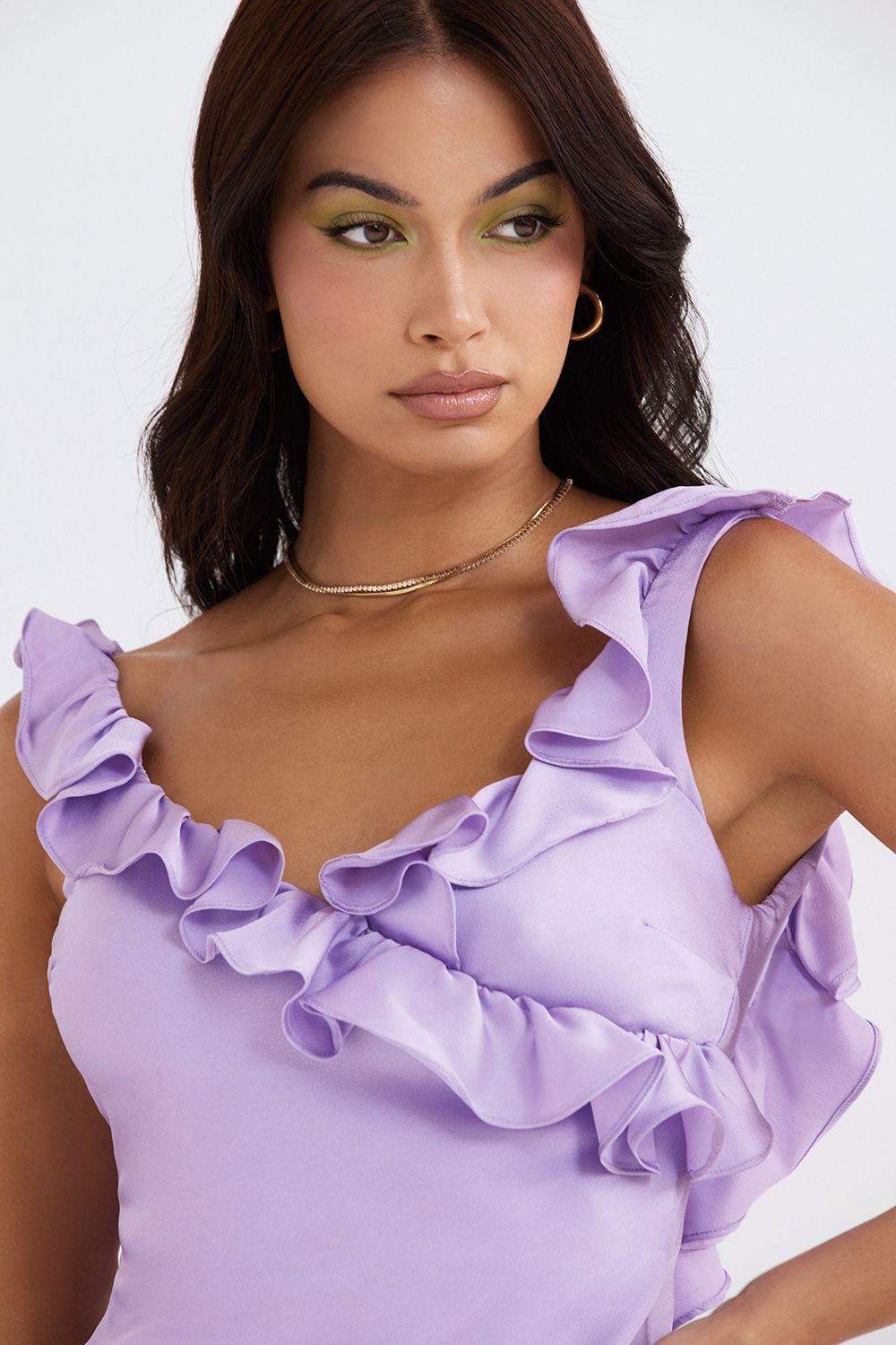 Tink Orchid Satin Ruffle Mini Dress