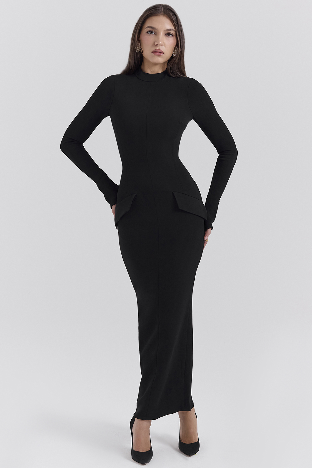 Marie-Louise Black Turtleneck Maxi Dress
