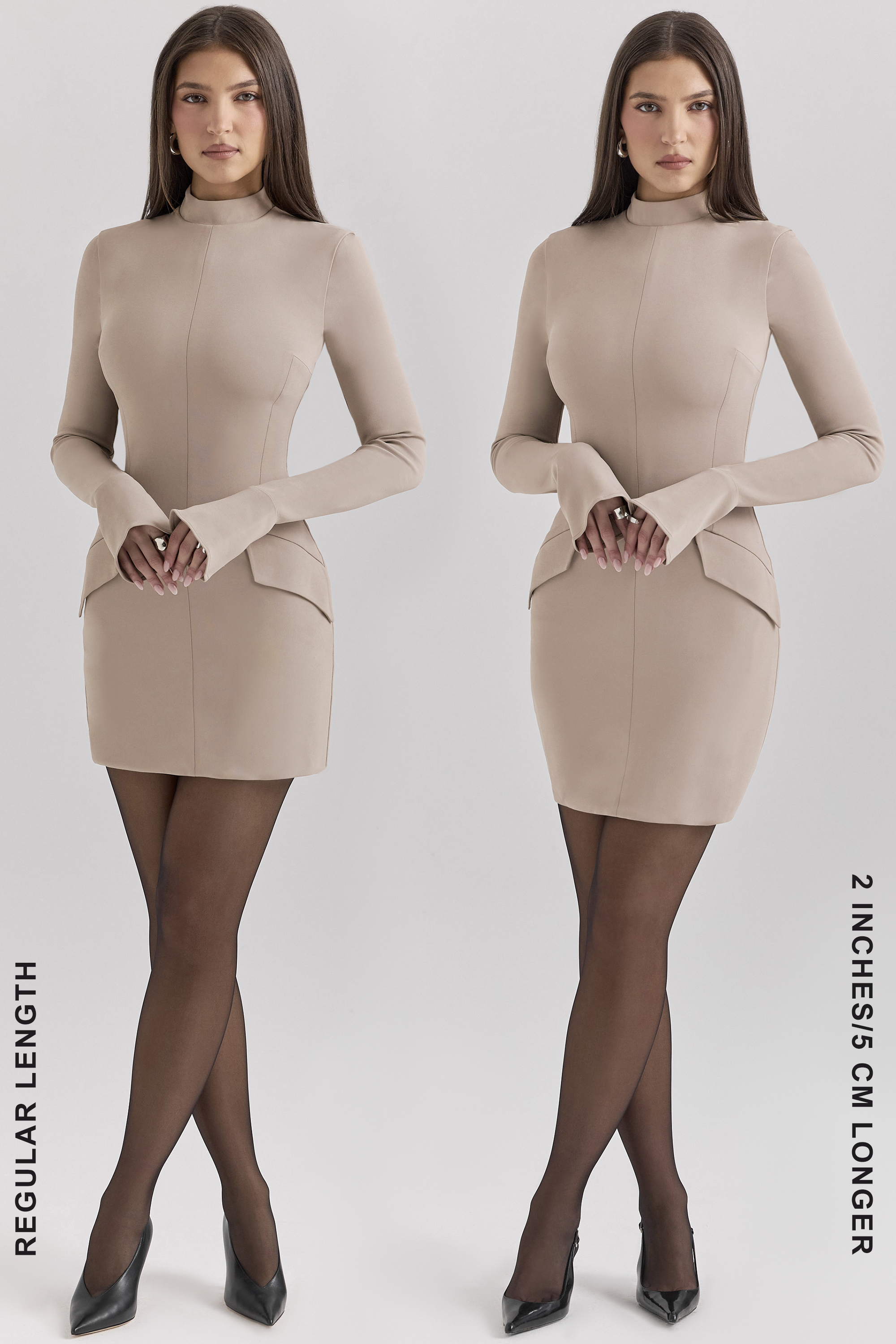 Mahalia Taupe Long Sleeve Mini Dress