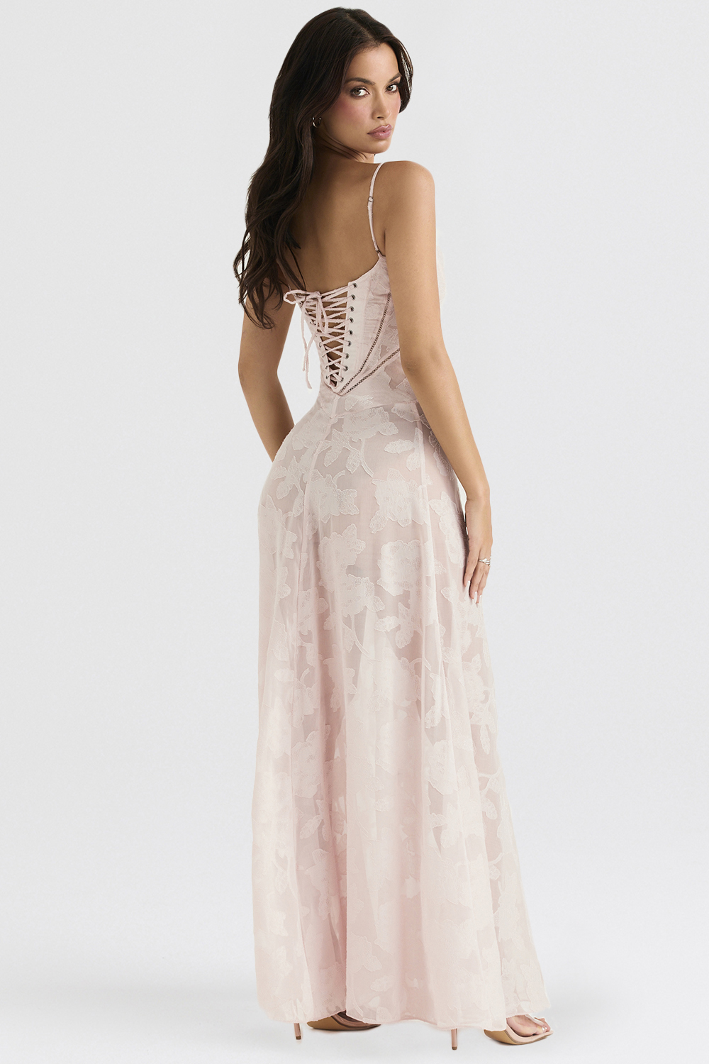 Seren Soft Pink Floral Lace Back Maxi Dress