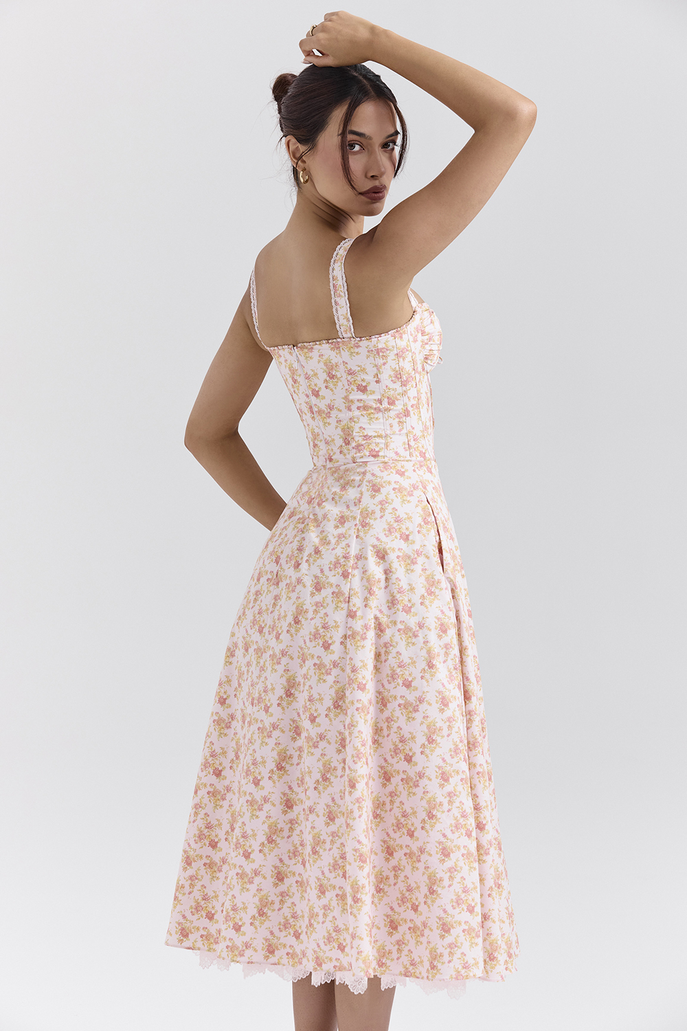 Rosalee Peach Poppy Print Cotton Bustier Sundress