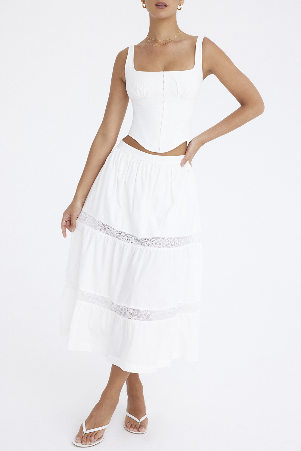Mistress Rocks White Panelled Midi Skirt - SALE