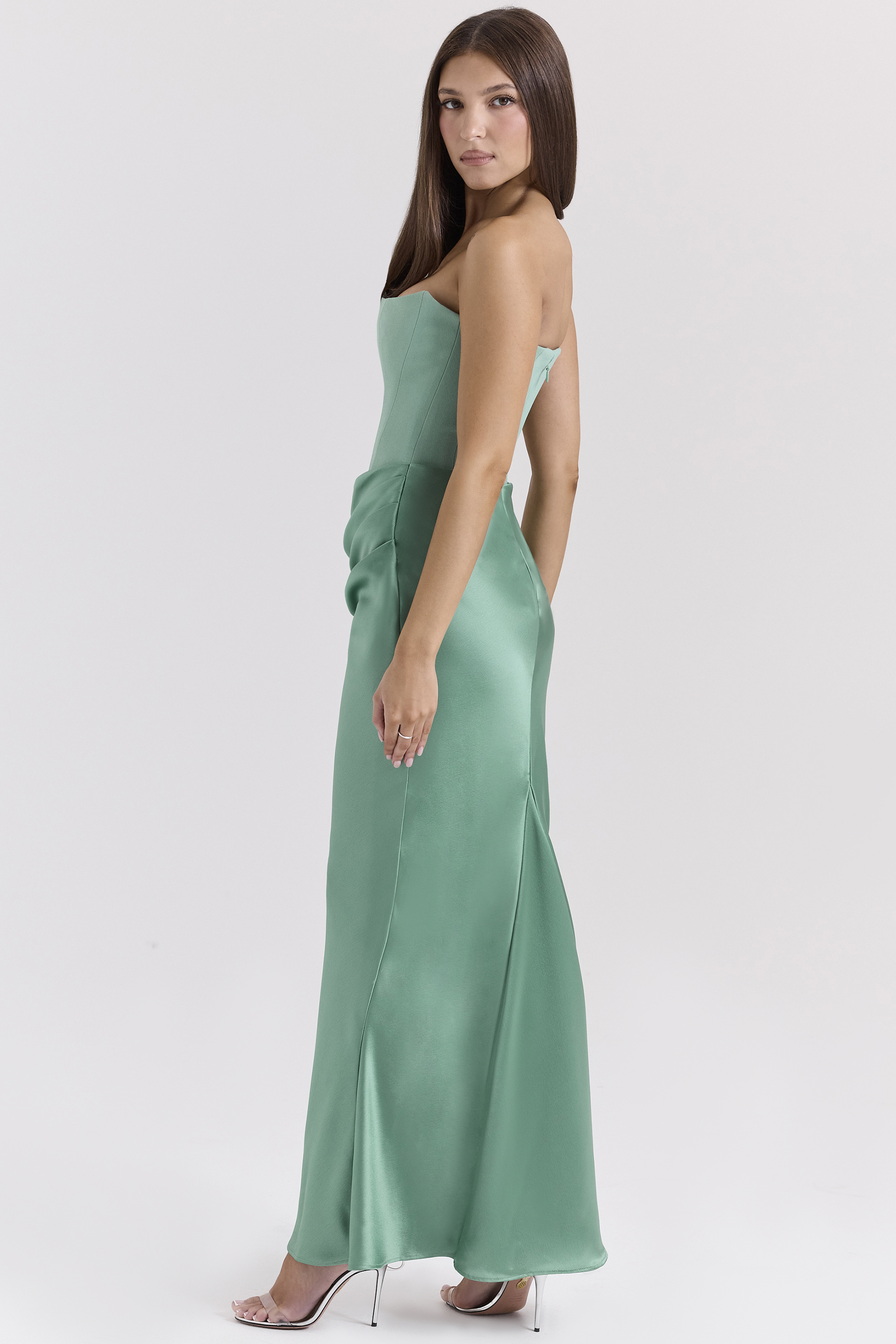 Persephone Jade Strapless Corset Maxi Dress