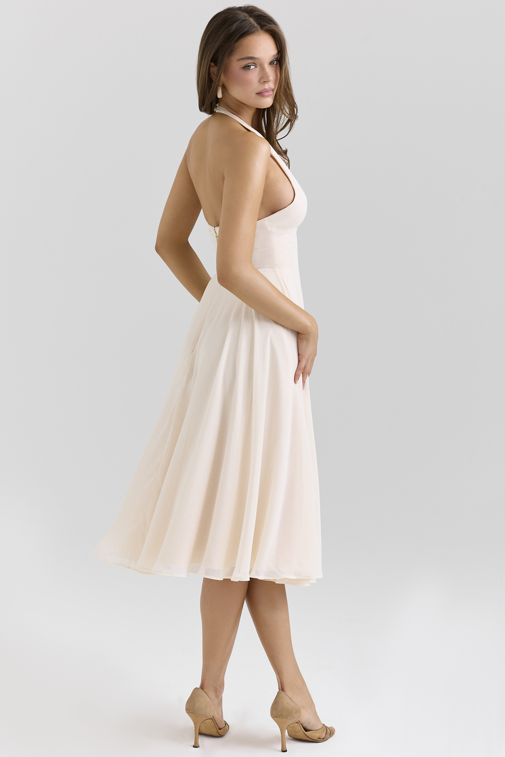 Solada Vintage Cream Georgette Halter Sundress