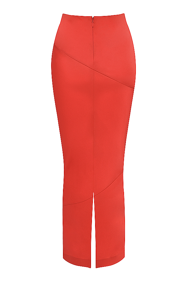 Colette Scarlet Satin Low Waist Midi Skirt