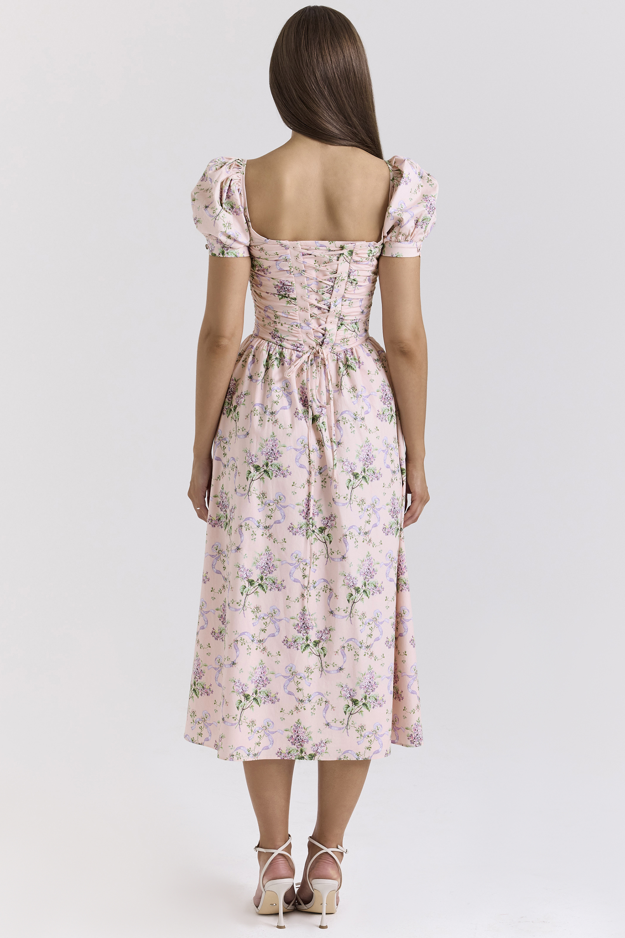 Lulabell Pink Ribbon Print Cotton Midi Dress