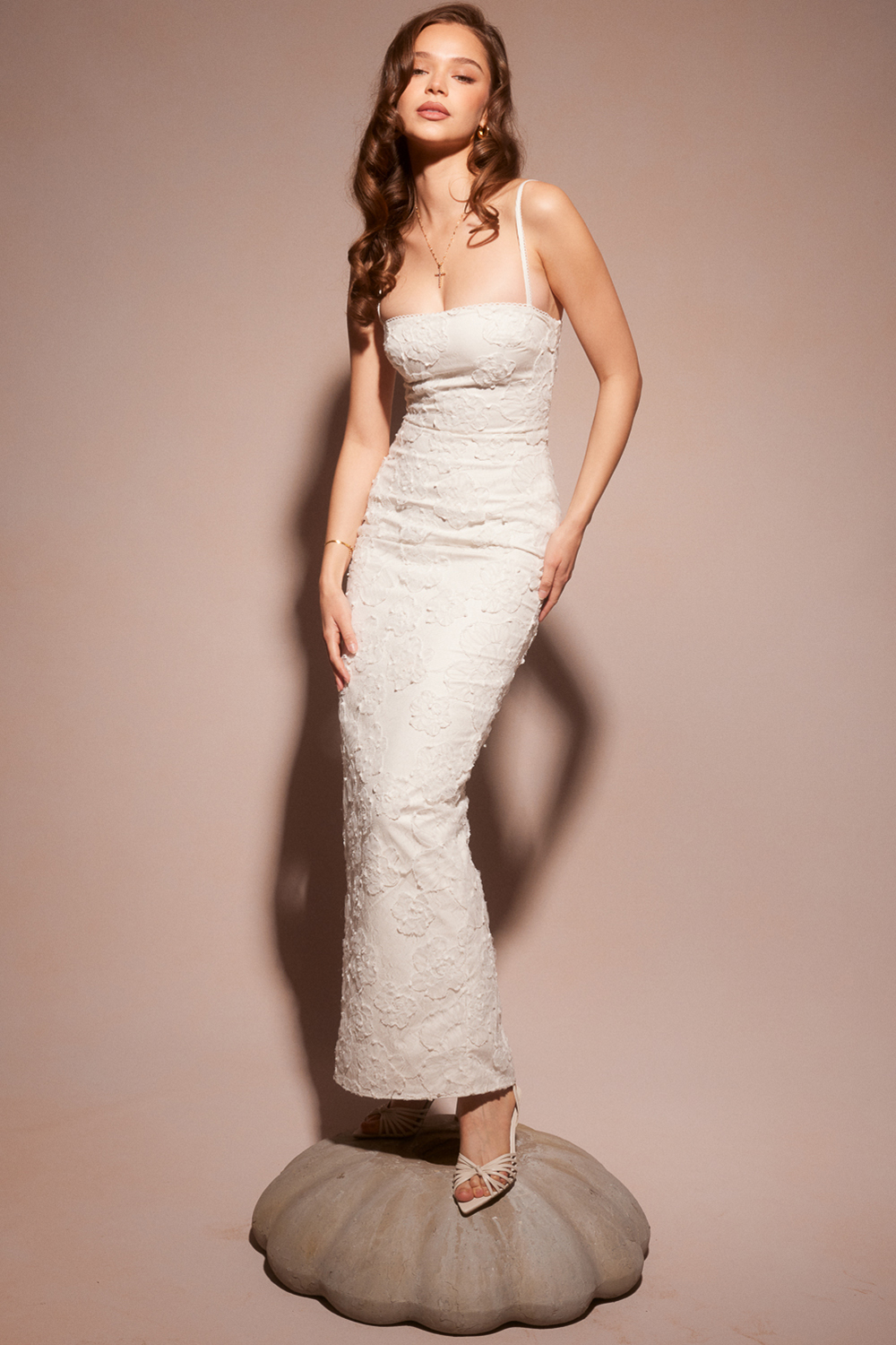 Eva White Floral Lace Maxi Dress