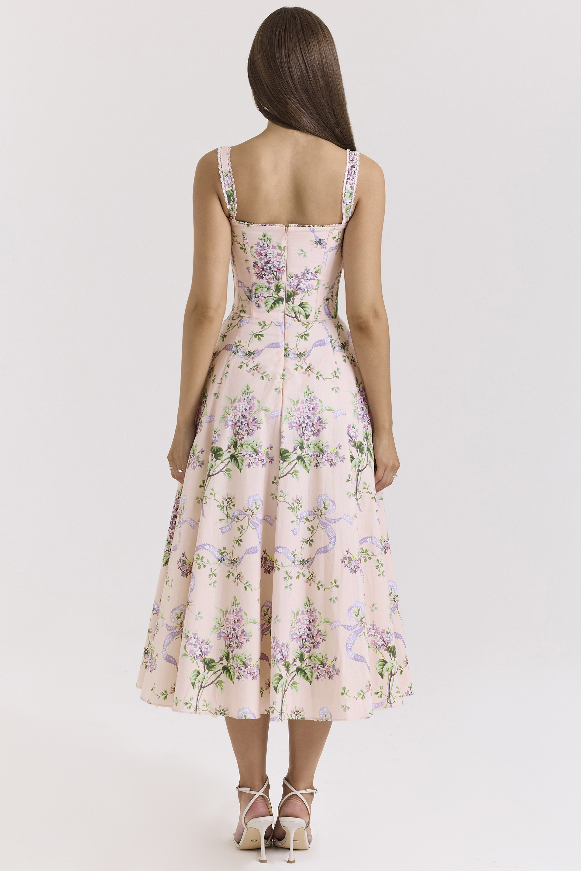 Rosalee Pink Floral Corset Midi Dress