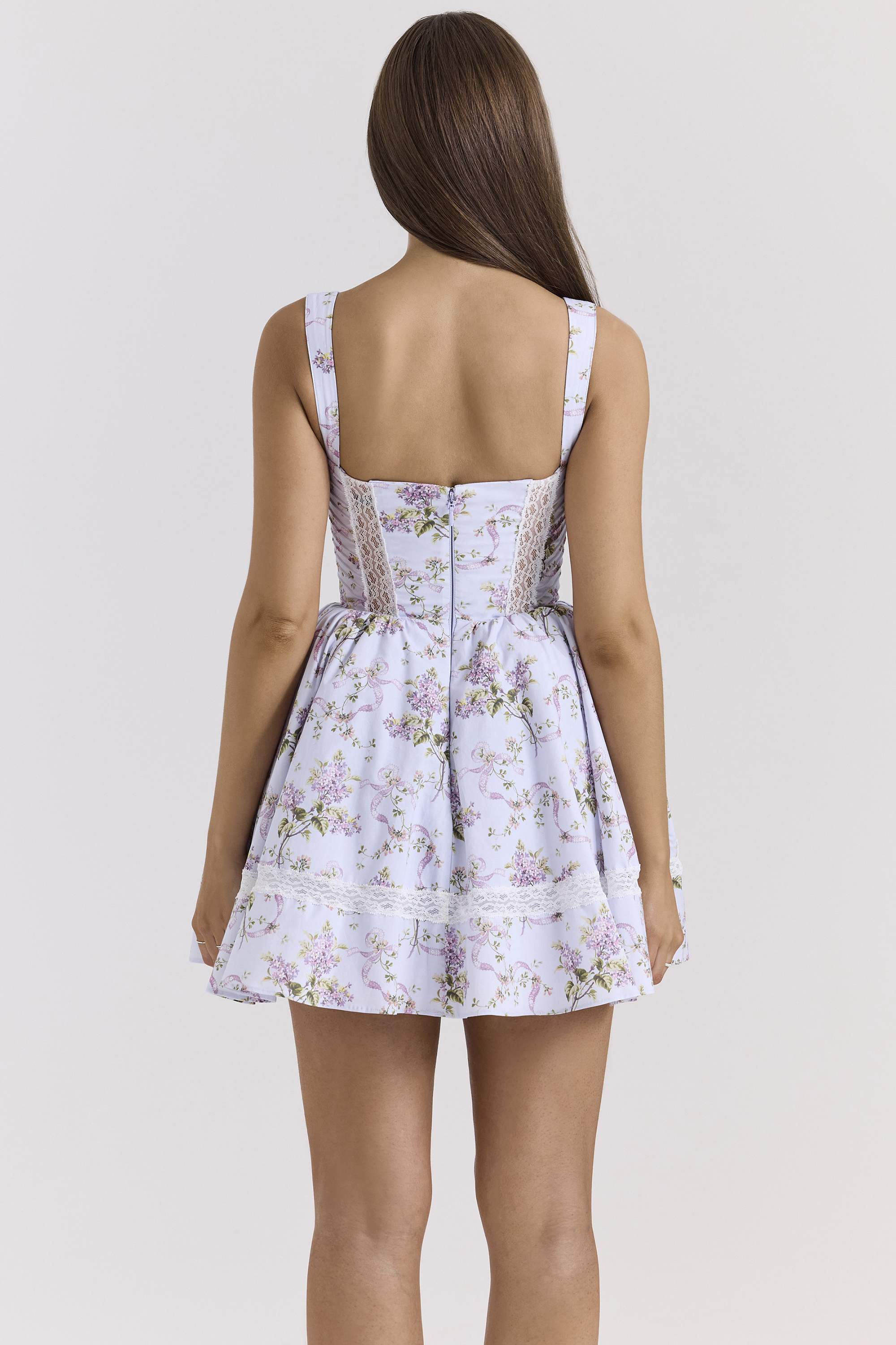 Kimmie Lilac Ribbon Print Cotton Mini Dress