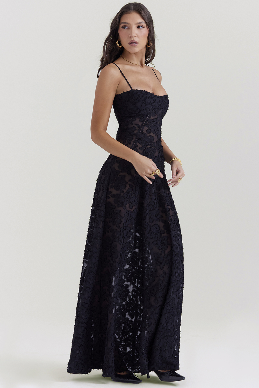 Seren Black Floral Lace Back Maxi Dress