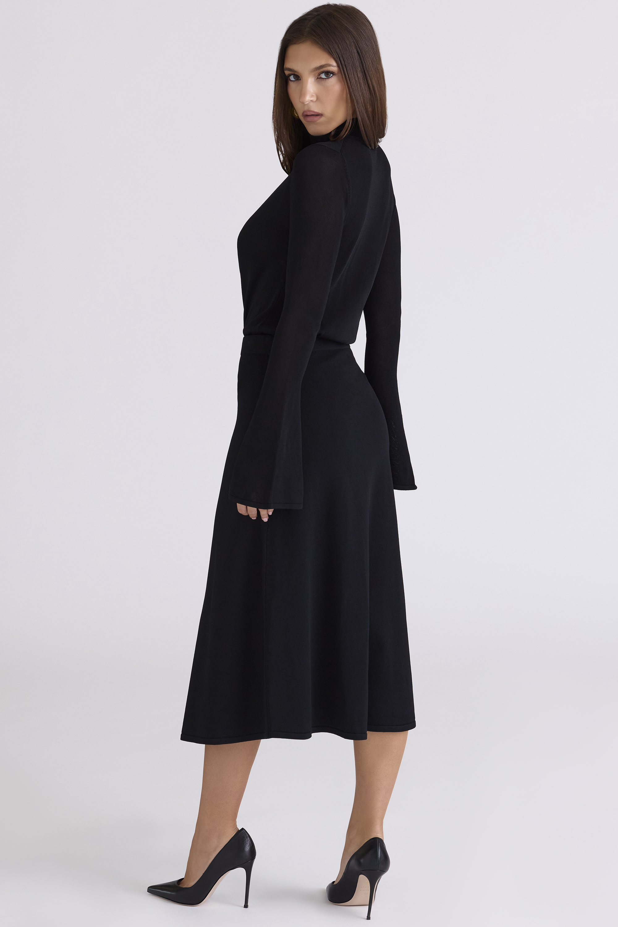 Asti Black A-Line Midi Skirt