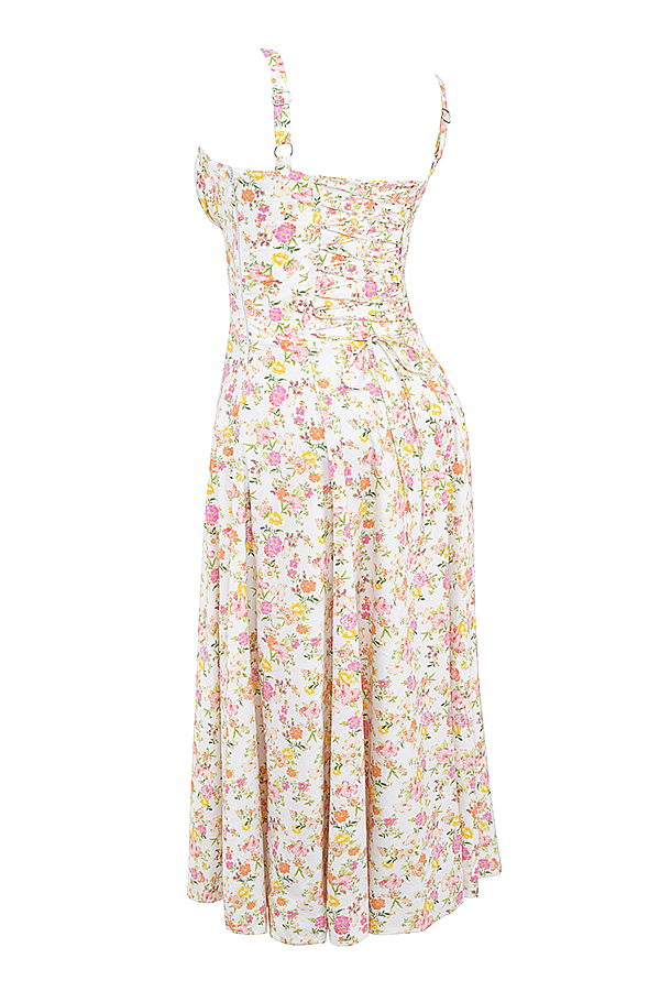 Carmen Ivory Meadow Print Cotton Bustier Sundress