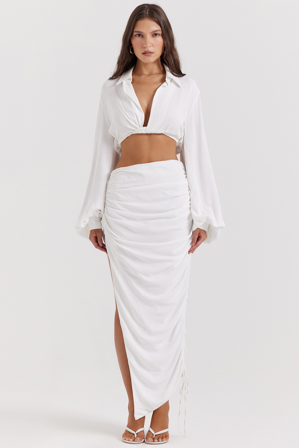 Loie White Gathered Maxi Skirt