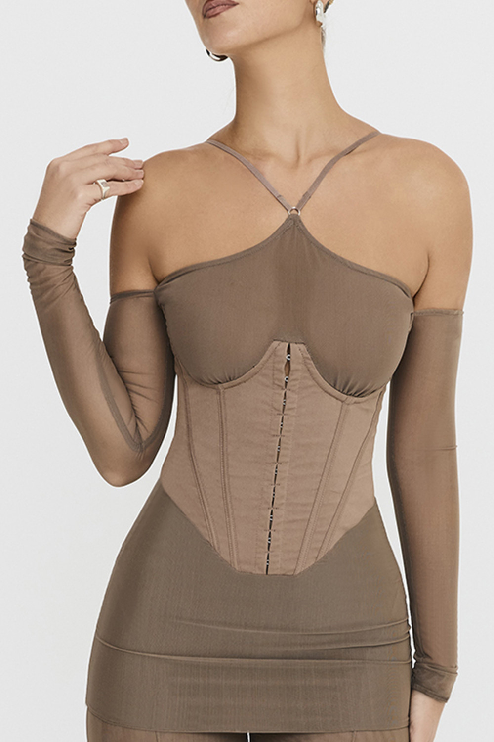 Mistress Rocks Dusty Brown Corset Mini Dress - SALE