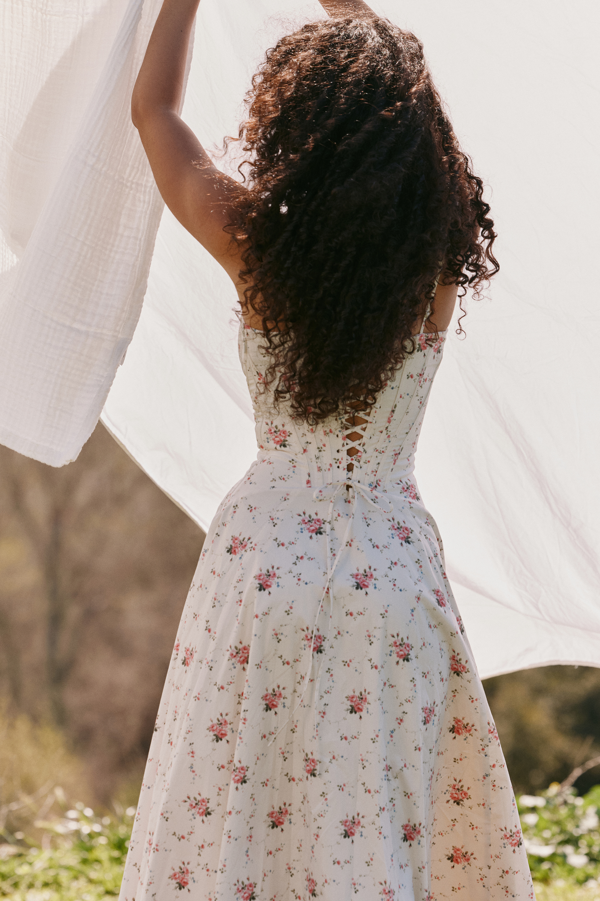 Steffani White Stretch Cotton Rose Print Midi Sundress