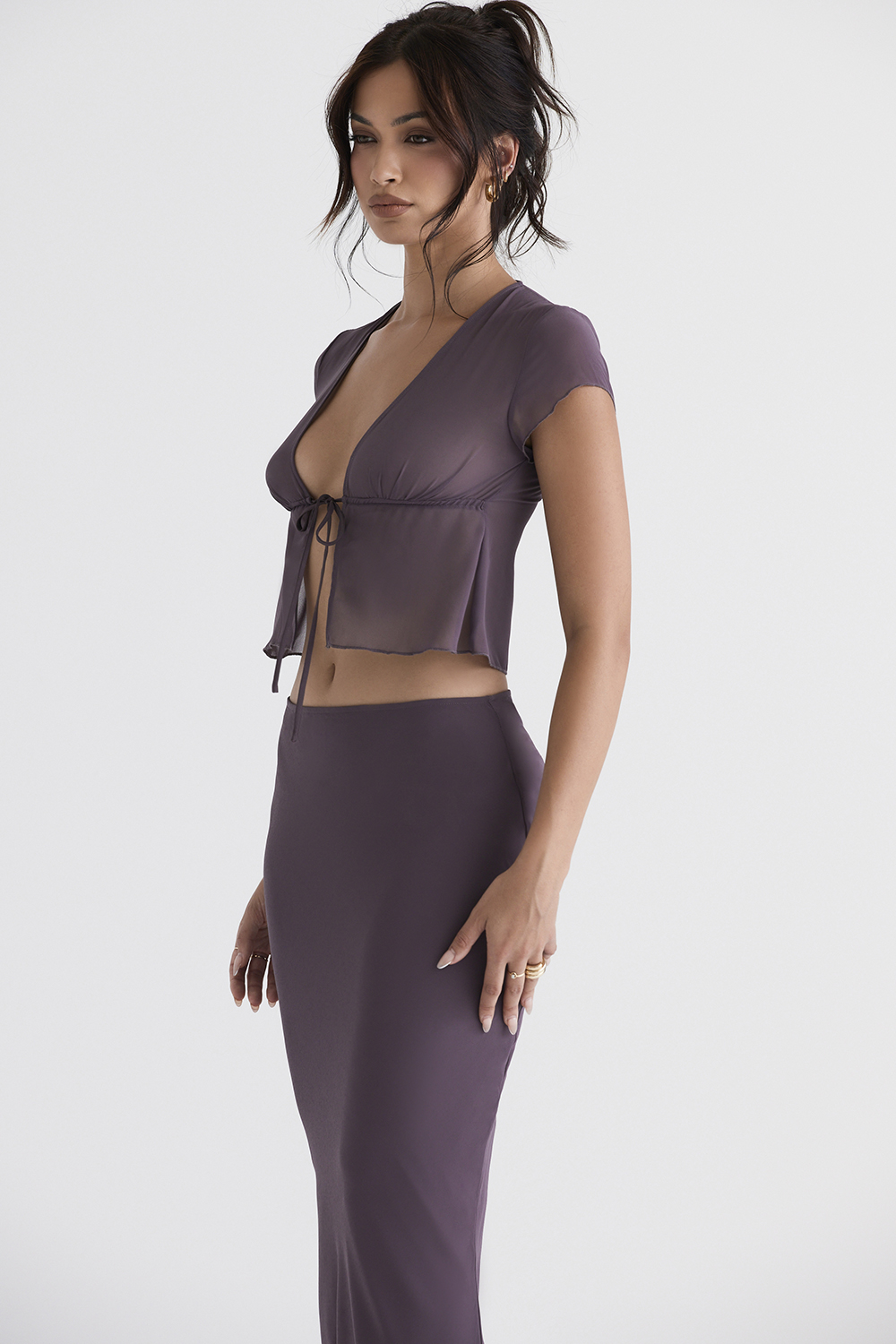 Maia Dark Mauve Tie Front Top
