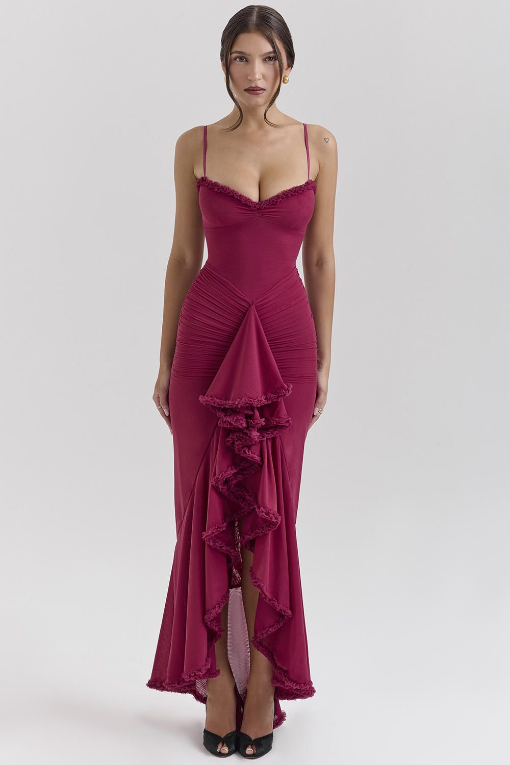 Gabbi Wine Ruffled Front Gown
