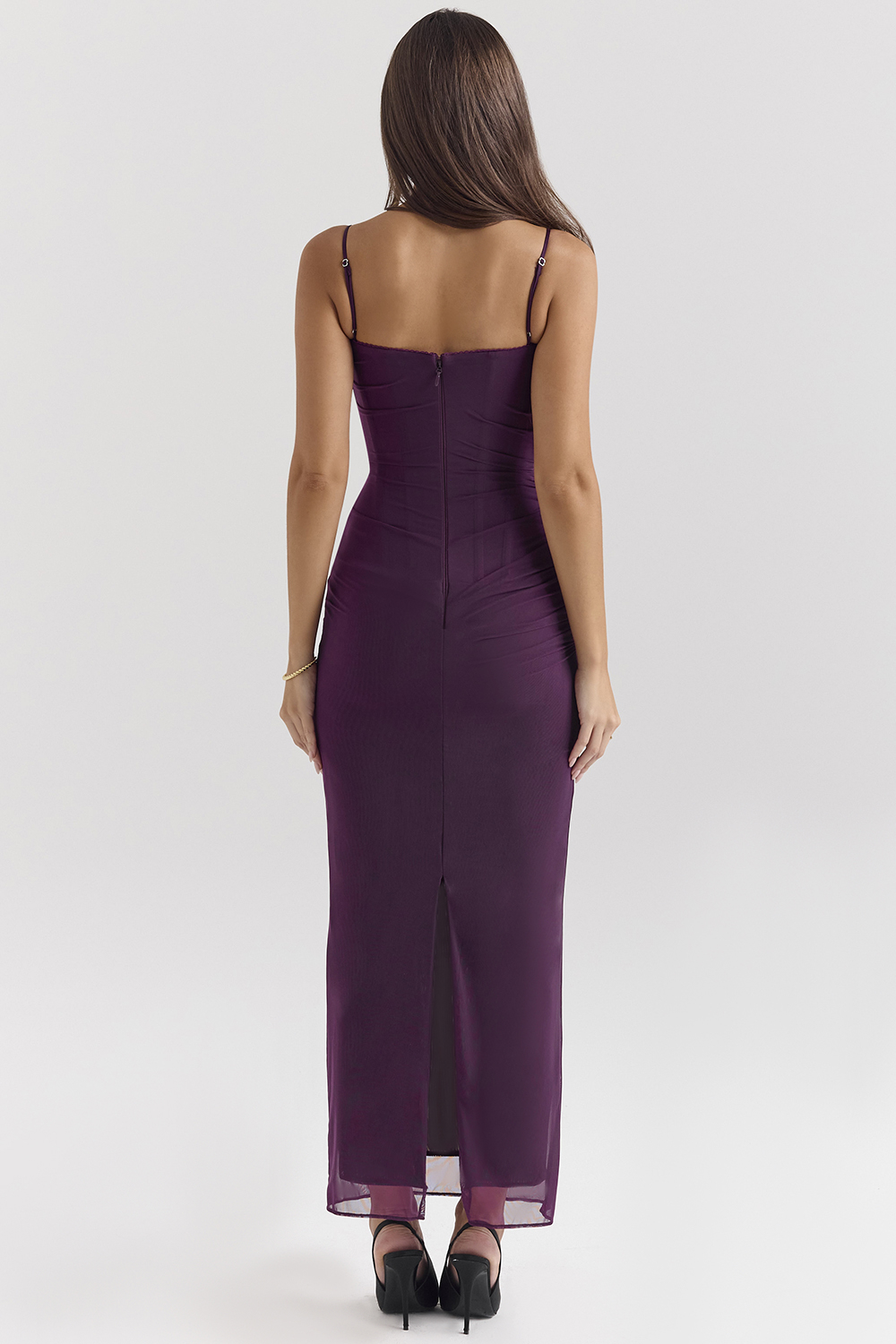 Nalini Grape Mesh Corset Maxi Dress