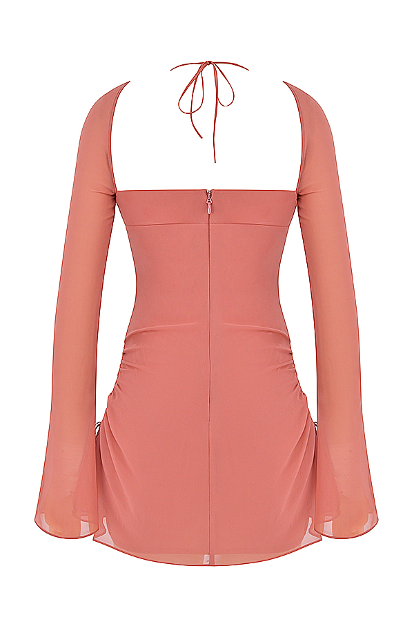 Baby Pink Chiffon Cutout Halter Mini Dress