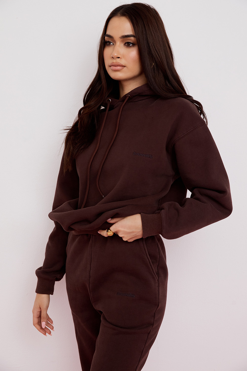 Halo Chocolate Cotton Fleece-Back Oversized Hoodie