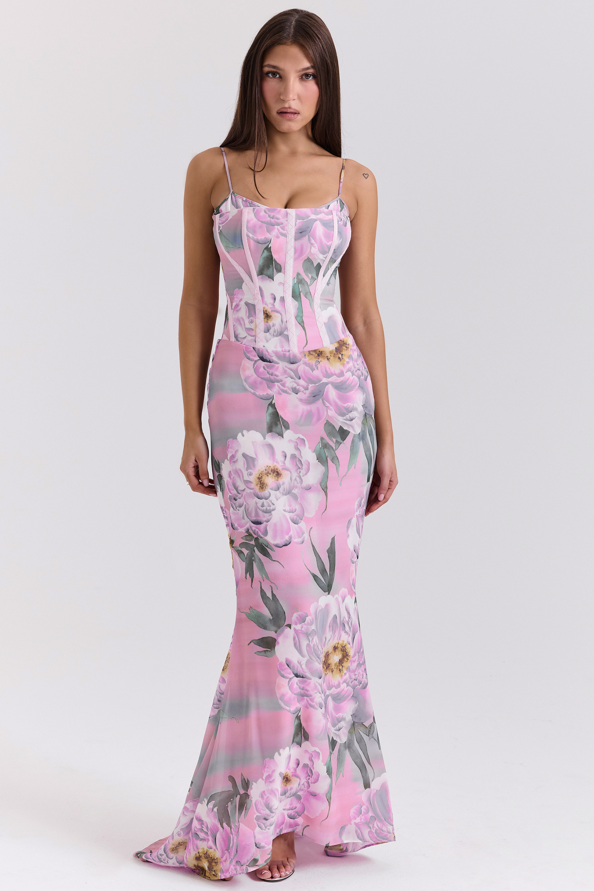 Antonina Pink Floral Corset Maxi Dress