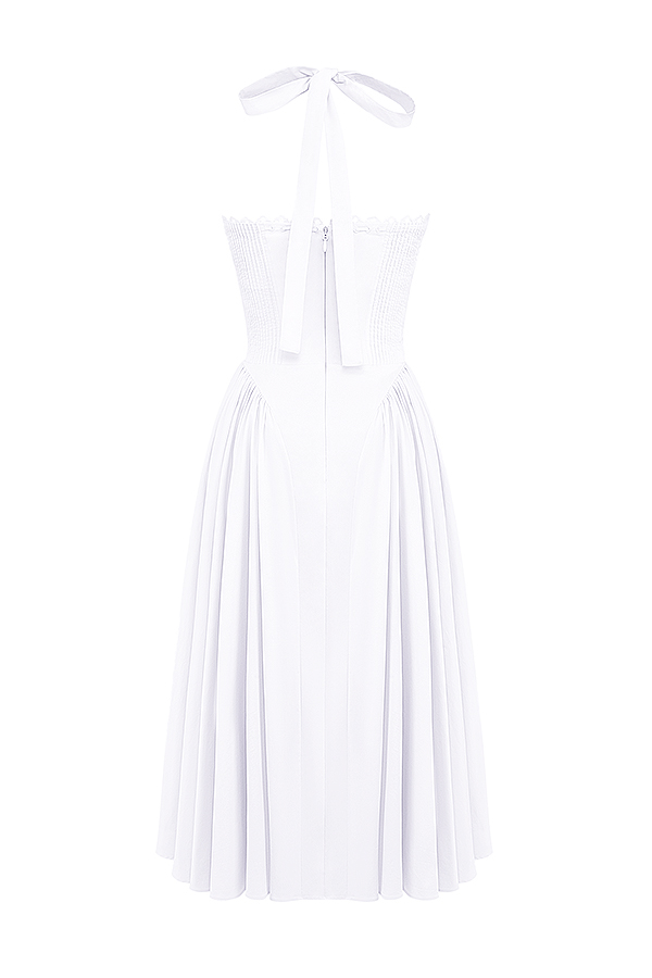 Adabella White Cotton Halter Sundress