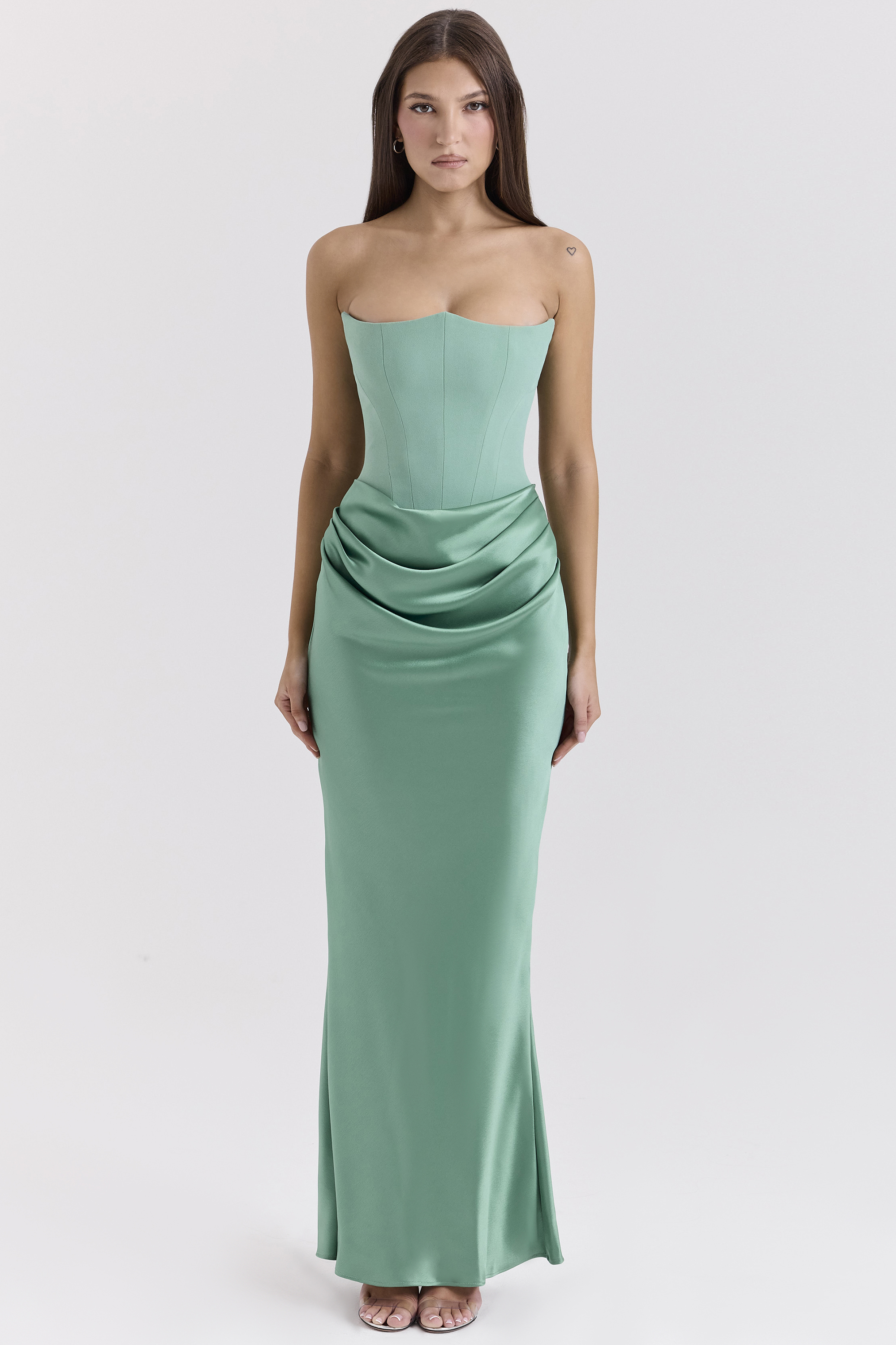 Persephone Jade Strapless Corset Maxi Dress
