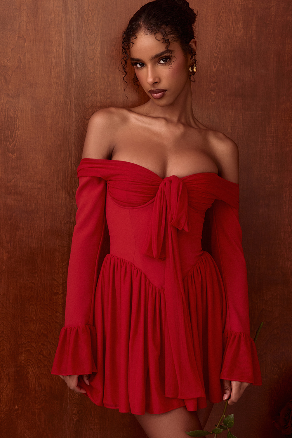 Alana Scarlet Off Shoulder Dress