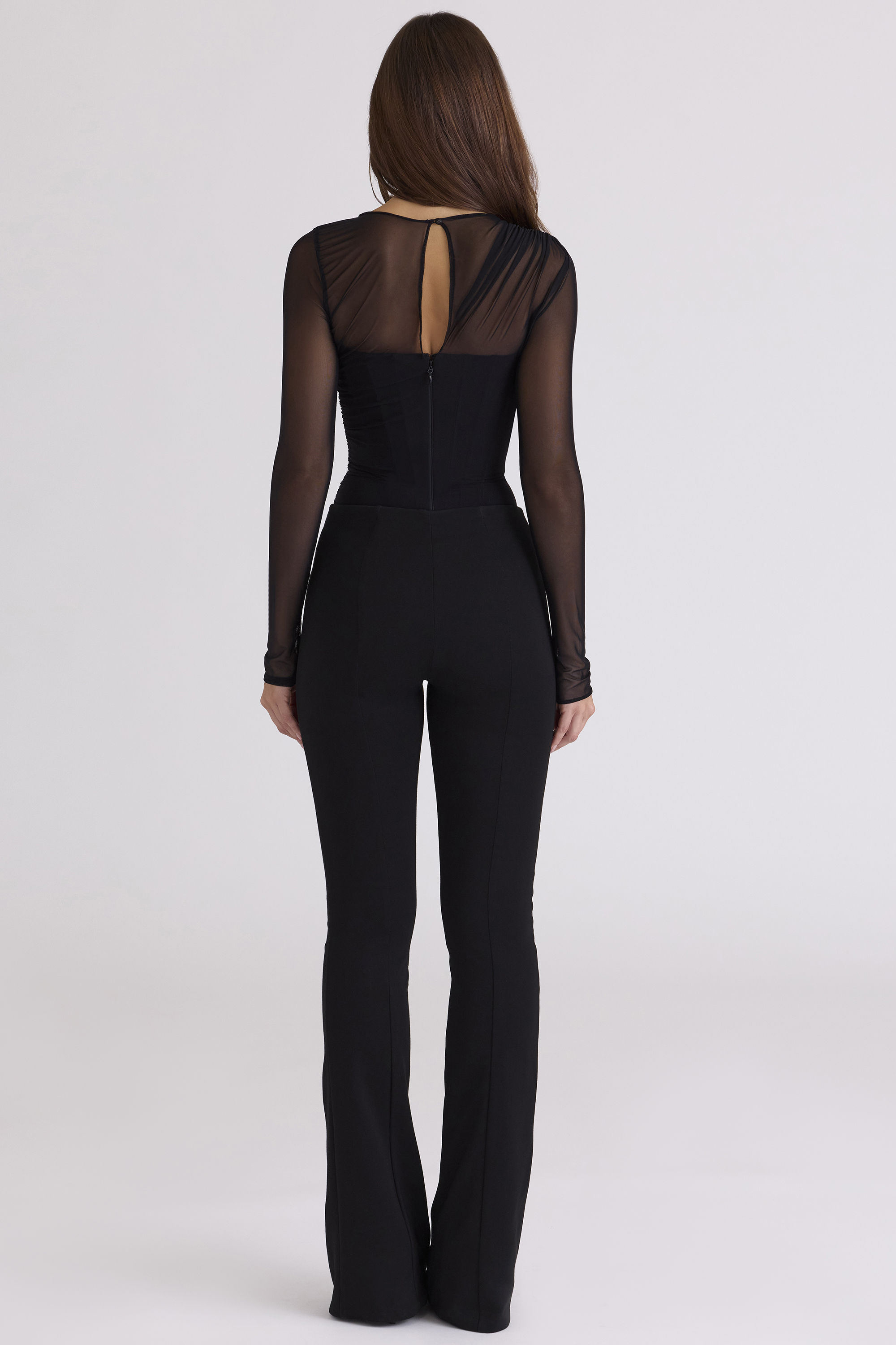 Orelia Black Draped Mesh Bodysuit