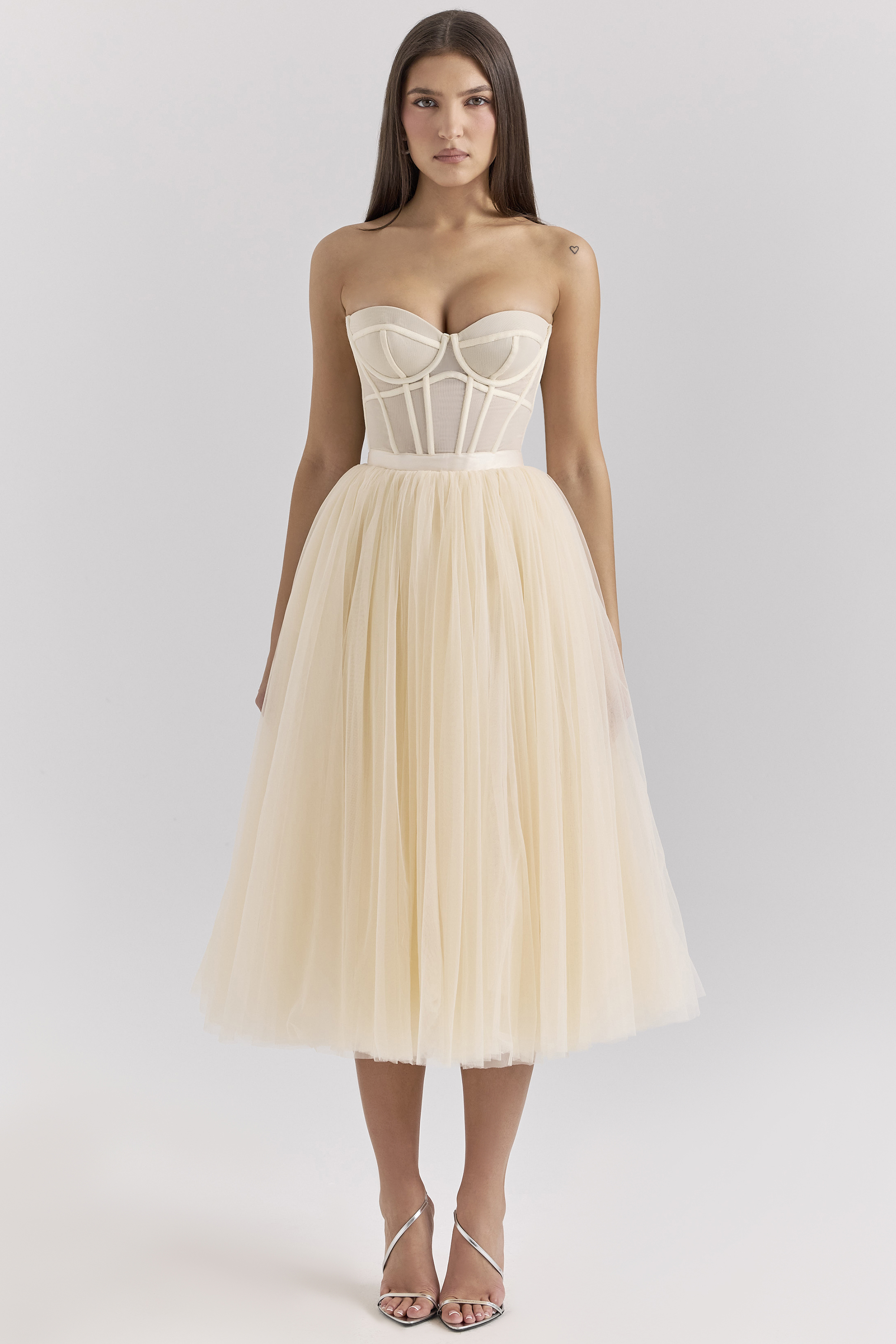 Darling Vintage Cream Tulle Midi Dress