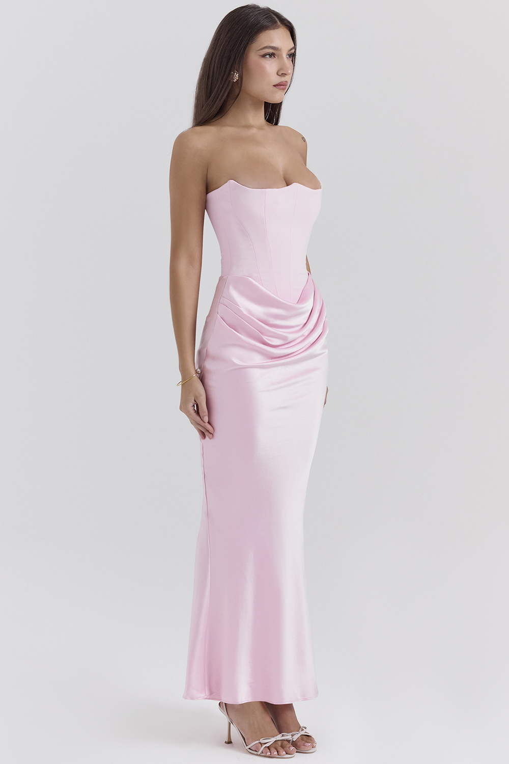 Persephone Rose Shadow Strapless Corset Maxi Dress