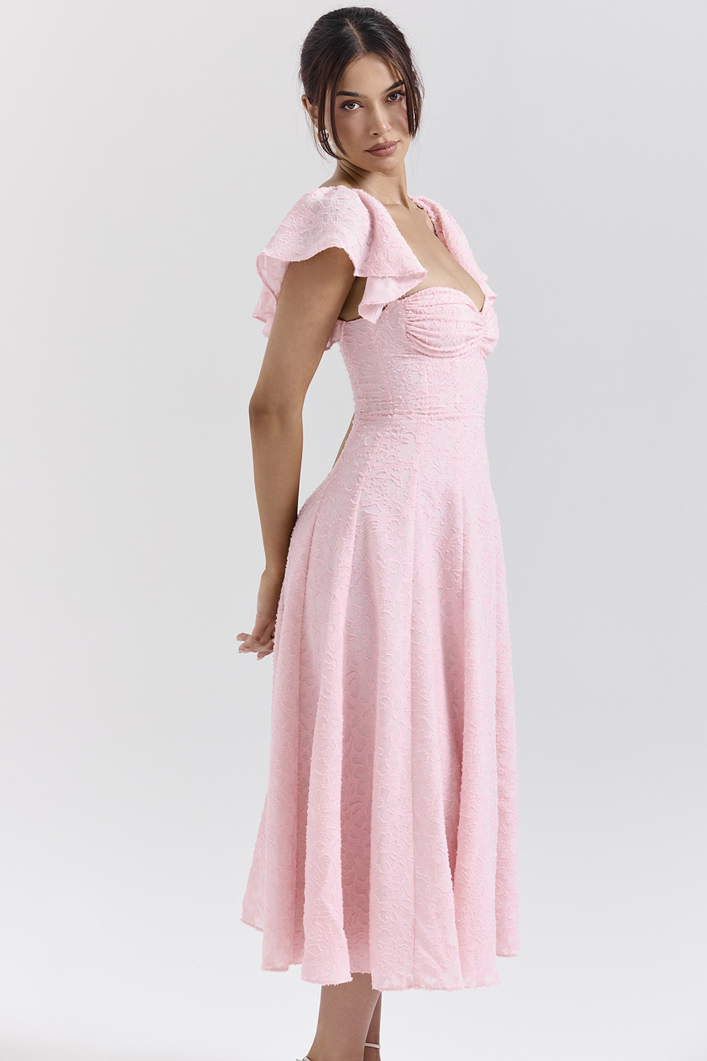 Emma Perfectly Pink Floral Jacquard Midi Dress