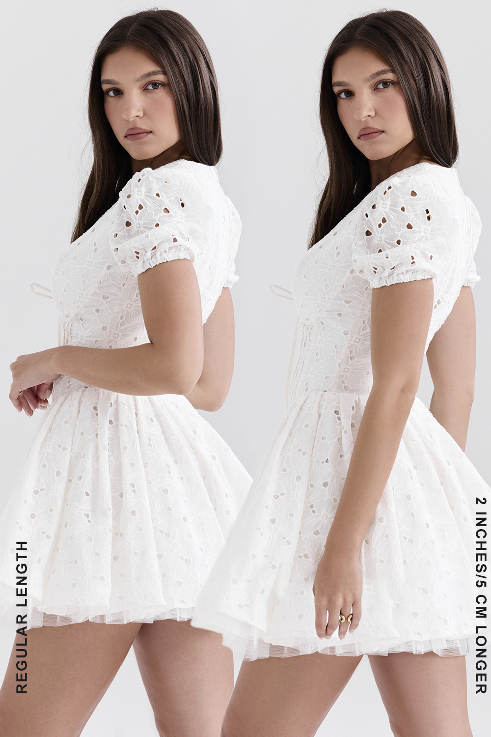 Imani White Pleated Broderie Anglais Mini Dress