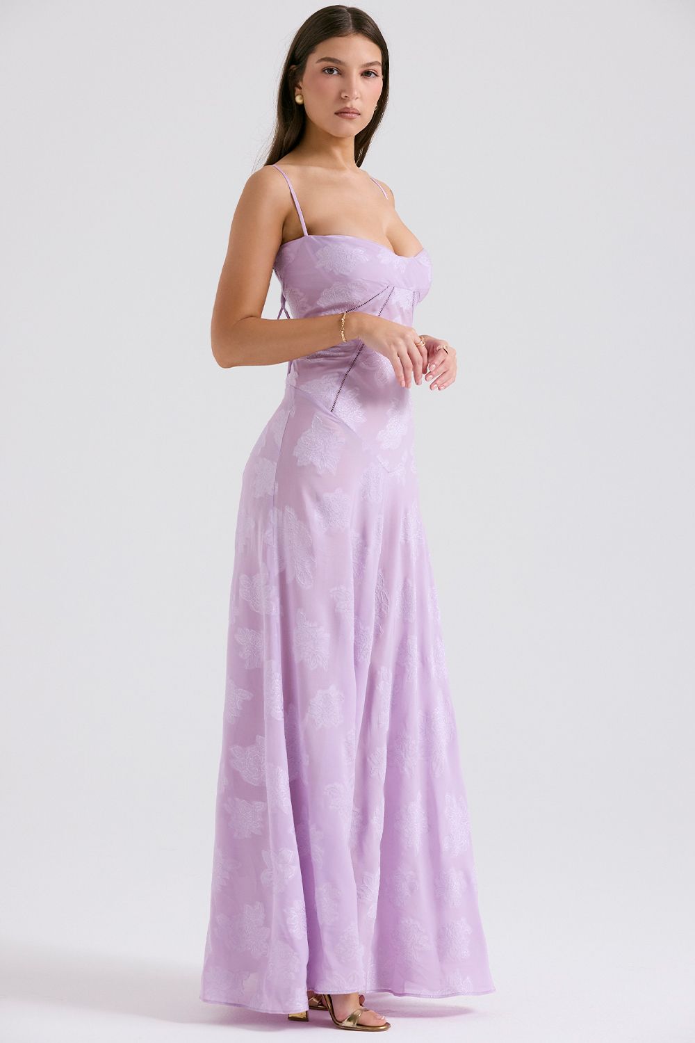 Seren Orchid Floral Lace Back Maxi Dress