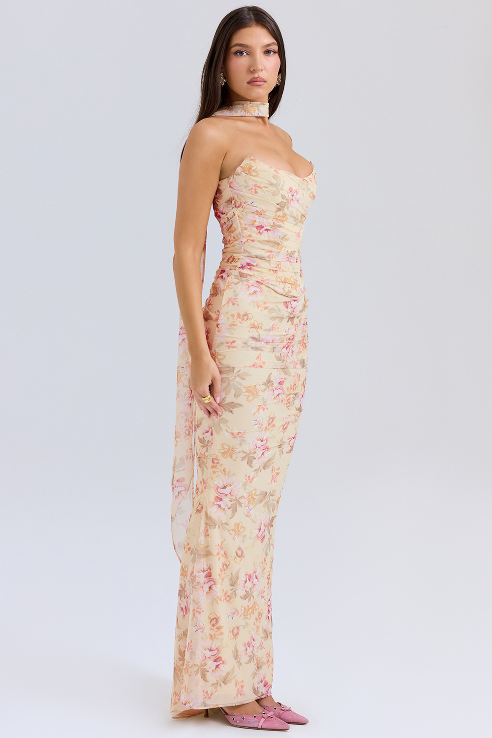 Cassidy Honeyflower Print Fluted Hem Maxi Skirt