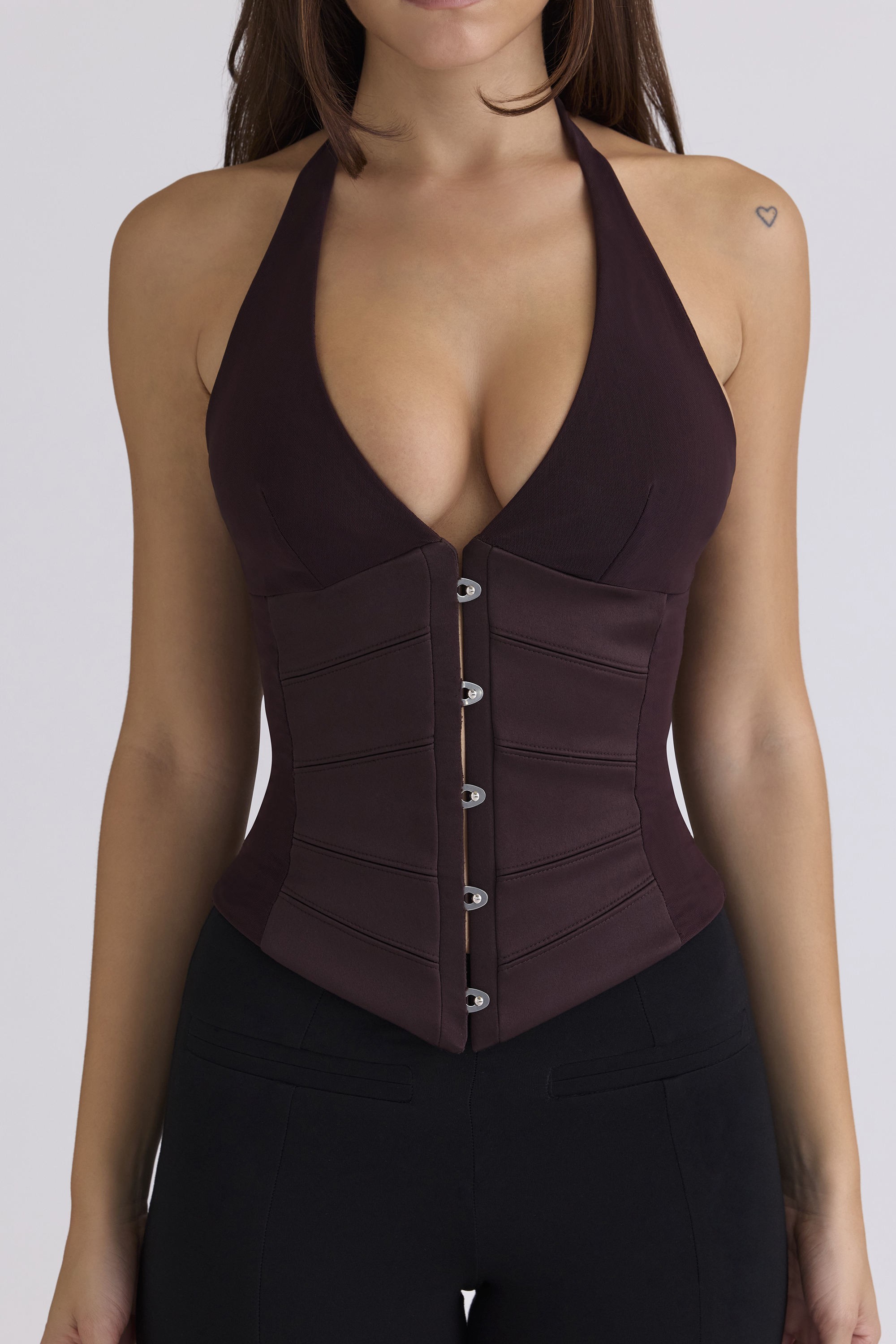 Lia Chocolat Satin Waist Cinch Corset Top