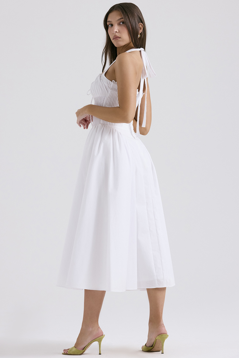 Adabella White Cotton Halter Sundress